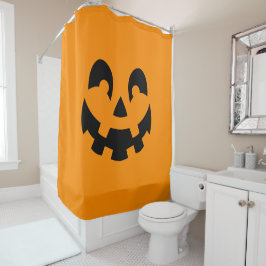 オレンジ色のハロウィンにシンプルな黒いカボチャの顔 シャワーカーテン