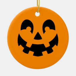 オレンジ色のハロウィンにシンプルな黒いカボチャの顔 セラミックオーナメント