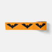 オレンジ色のハロウィンに黒い空飛ぶコウモリのシルエット サテンリボン (正面)