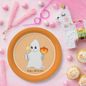 オレンジ色のハロウィンのゴーストとカボチャ ペーパープレート (パーティー)