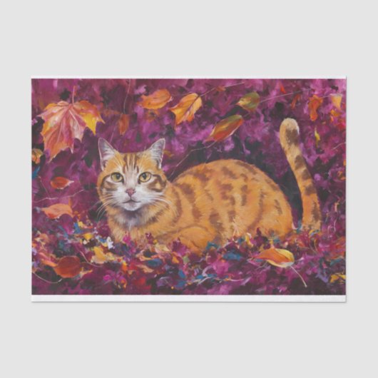 オレンジ色のハロウィンもこもこ猫、スプーキーなトラ猫 薄葉紙 (正面)