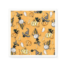 オレンジ色のハロウィンカボチャと黒猫