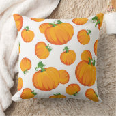 オレンジ色のハロウィンカボチャ付き白 クッション (ブランケット)