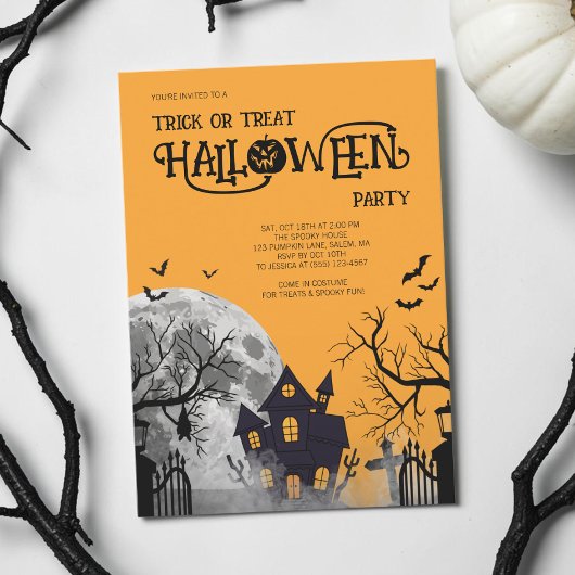 オレンジ色のハロウィンコスチュームパーティー 招待状