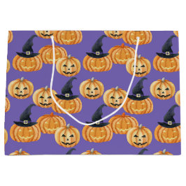 オレンジ色のハロウィンジャックとランタンの紫 ラージペーパーバッグ