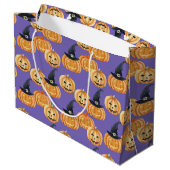 オレンジ色のハロウィンジャックとランタンの紫 ラージペーパーバッグ (裏面アングル)
