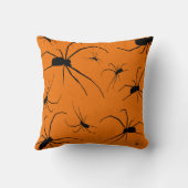 オレンジ色のハロウィンスパイダースパターン、ブラックスパイダー クッション (裏面)