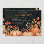 オレンジ色のハロウィンパーティーの花 招待状 (正面/裏面)