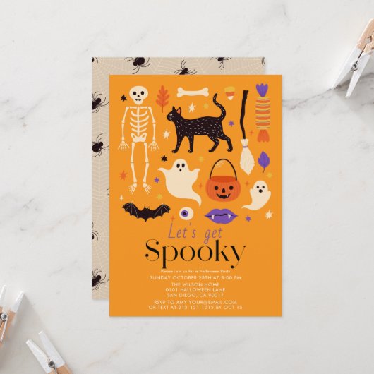 オレンジ色のハロウィンパーティーを楽しもう 招待状 (正面/裏面インサイチュ)