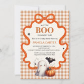 オレンジ色のハロウィンベビーシャワー "リトル・ブー登場" 招待状 (正面)