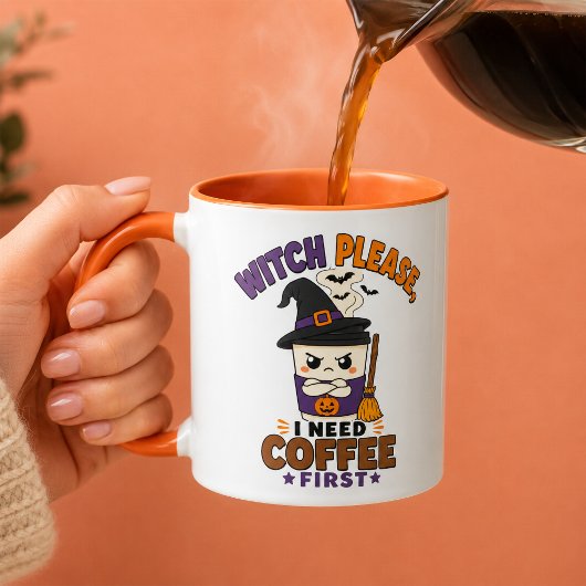 オレンジ色のハロウィンマグカップ Witch Please I Need Coffee First マグカップ
