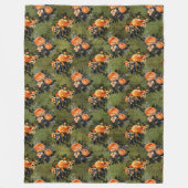 オレンジ色のハロウィン不気味フローラの花束を持つ緑 フリースブランケット (正面)