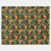 オレンジ色のハロウィン不気味フローラの花束を持つ緑 フリースブランケット (正面(横))