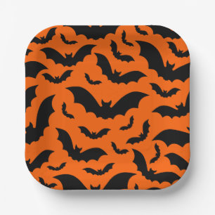 オレンジ色のハロウィン吸血鬼コウモリ ゴシック ペーパープレート