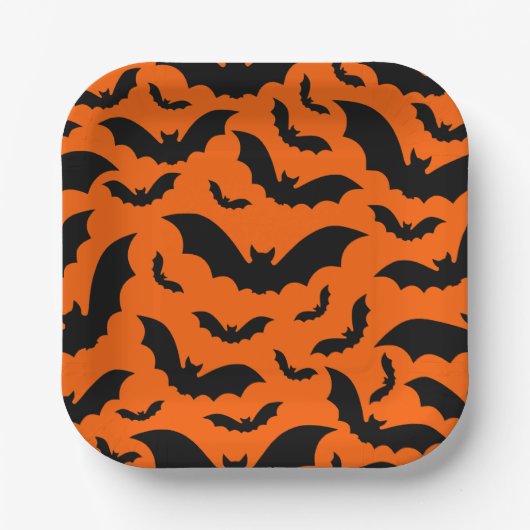 オレンジ色のハロウィン吸血鬼コウモリ ゴシック ペーパープレート (正面)