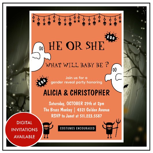 オレンジ色のハロウィン性別発表 招待状