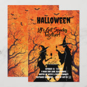 オレンジ色のハロウィン招待状でゾクゾクしよう セーブザデート (正面/裏面)
