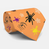 オレンジ色のハロウィン用スパイダー柄メンズタイ ネクタイ (ロール)