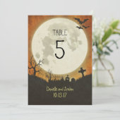 オレンジ色のハロウィン結婚式のテーブルナンバー 招待状 (スタンド正面)