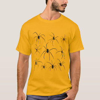 オレンジ色のハロウィン背景に黒蜘蛛 Tシャツ