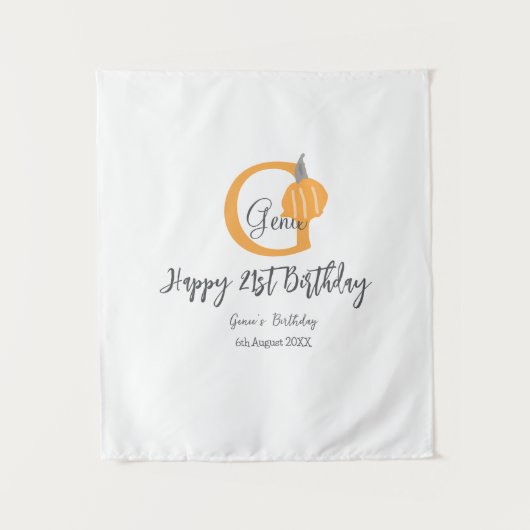 オレンジ色のハロウィン風誕生日21歳 灰色パステルカラーの秋 タペストリー (正面)