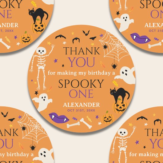オレンジ色のハロウィン1歳の誕生日お礼 ラウンドシール