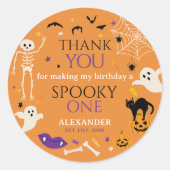 オレンジ色のハロウィン1歳の誕生日お礼 ラウンドシール (正面)