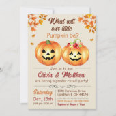 オレンジ色のハロウィン かぼちゃ おなかの子 性別発表 招待状  男の子？女の子？ (正面)