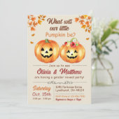オレンジ色のハロウィン かぼちゃ おなかの子 性別発表 招待状  男の子？女の子？ (スタンド正面)