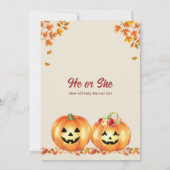 オレンジ色のハロウィン かぼちゃ おなかの子 性別発表 招待状  男の子？女の子？ (裏面)