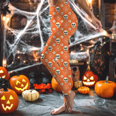 オレンジ色のハロウィン・スカル&フラワーパターン レギンス