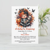 オレンジ色のハロウィン　ベイビーシャワー　ベイビー誕生が楽しみ 招待状 (スタンド正面)