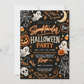 オレンジ色のハロウィン Spooktacular チョークボードの幽霊 招待状