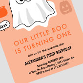 オレンジ色のハロウィーンの幽霊の女の子の1歳の誕生日 招待状