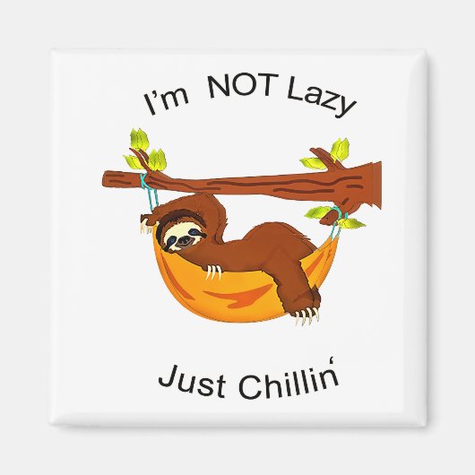 オレンジ色のハンモックのスロースNOT LAZY JUST CHILLIN マグネット (正面)
