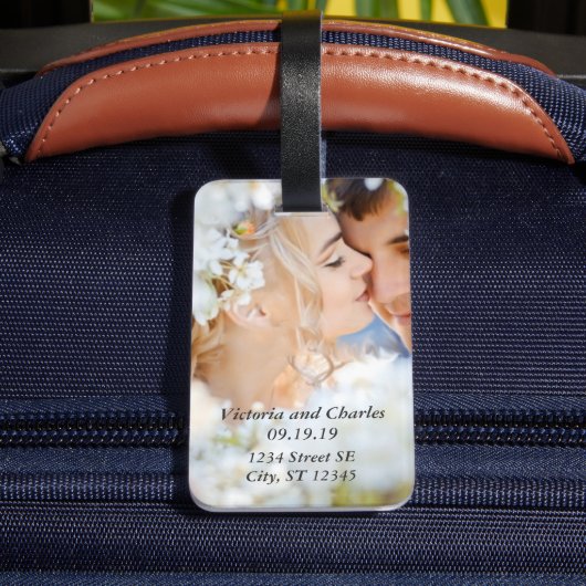 オレンジ色のハートがキュートな結婚式のペルソナライズドギフト ラゲッジタグ (裏面インサイチュ4)