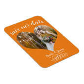 オレンジ色のハート写真の結婚式の日付を保存 マグネット (右側)