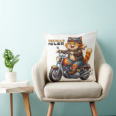 オレンジ色のバイクに乗ったかわいい猫 クッション (椅子)