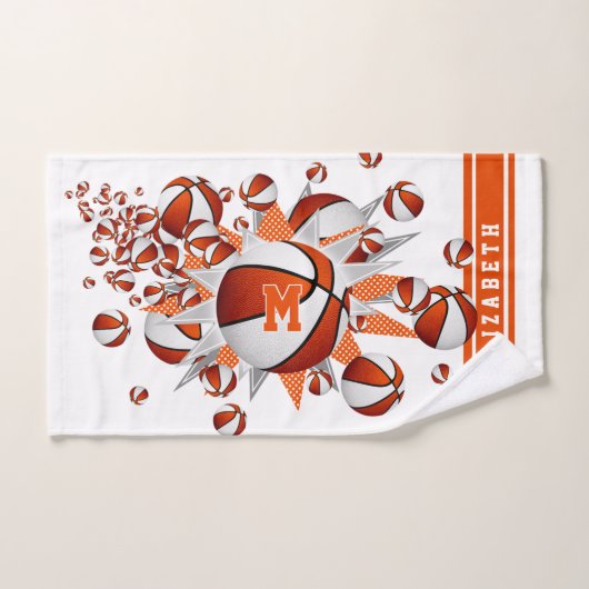 オレンジ色のバスケットボールが女の子をモノグラムの主演する ハンドタオル (ハンドタオル)
