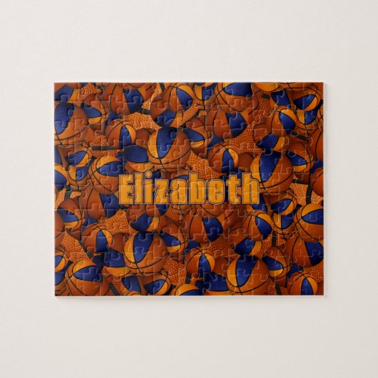 オレンジ色のバスケットボールの女の子の男の子チームカラー ジグソーパズル (横)