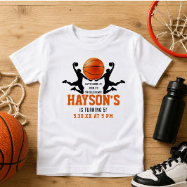 オレンジ色のバスケットボール少年5歳の誕生日パーティー ベビーTシャツ