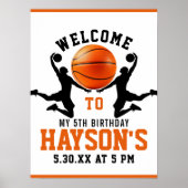 オレンジ色のバスケットボール少年5歳の誕生日パーティー ポスター (正面)