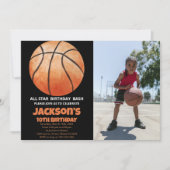 オレンジ色のバスケットボール 誕生日招待状 写真付き 招待状 (正面)