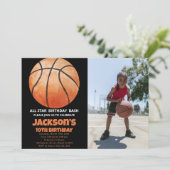 オレンジ色のバスケットボール 誕生日招待状 写真付き 招待状 (スタンド正面)