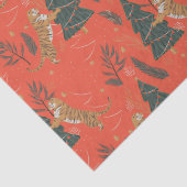 オレンジ色のバックグロにクリスマスツリーとタイガースのパターン 薄葉紙 (詳細)