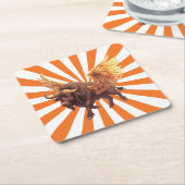 オレンジ色のバッファローウィングススターバスト スクエアペーパーコースター (アングル)