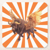 オレンジ色のバッファローウィングススターバスト スクエアペーパーコースター (正面)