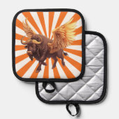 オレンジ色のバッファローウィングススターバスト 鍋敷き (正面/裏面)