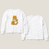 オレンジ色のバナナを食べる面白い猫 ネコのかわいいキャラクター (デザイン 正面&背面)