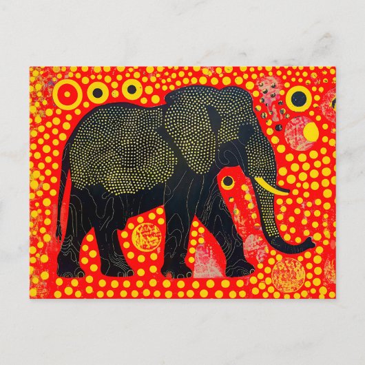 オレンジ色のバブルパターンを持つ黒象 シーズンポストカード (正面)